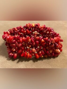 Red Coral Chip Stretch Bracelet